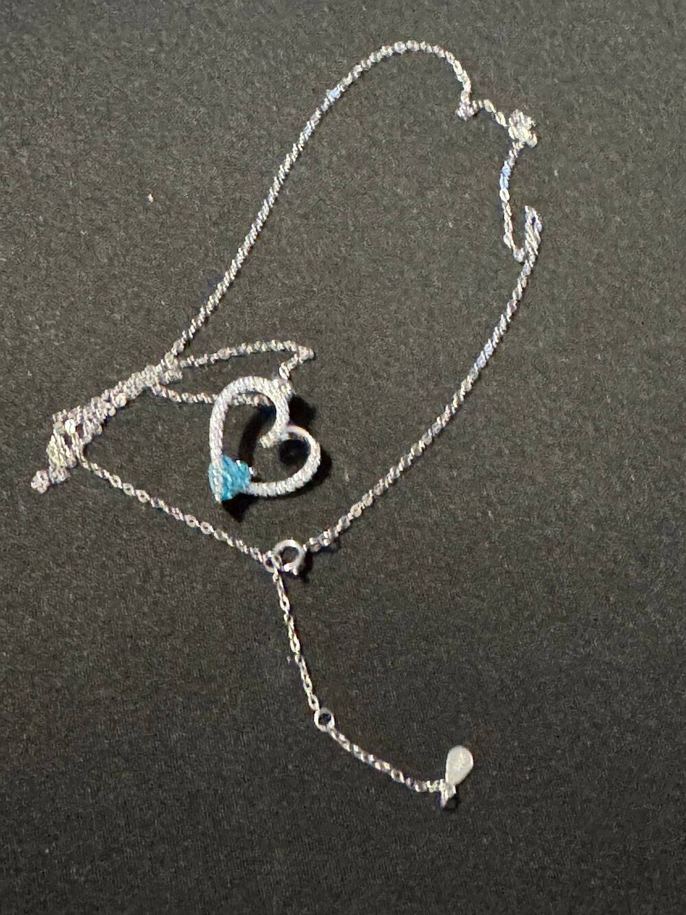 925 Necklace Heart Pendant White Topaz Blue Tourmaline Heart 16in